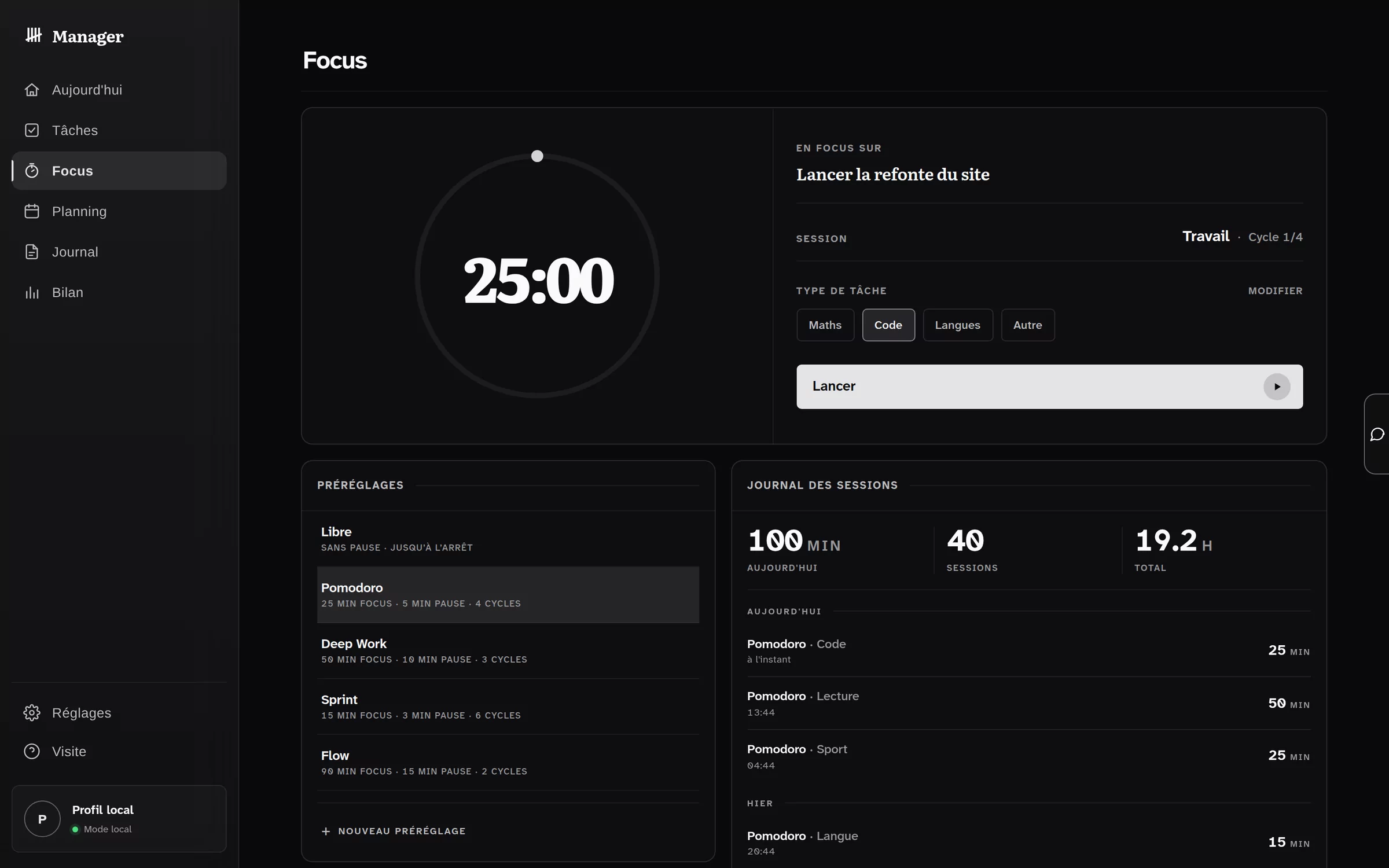Manager — vue Focus