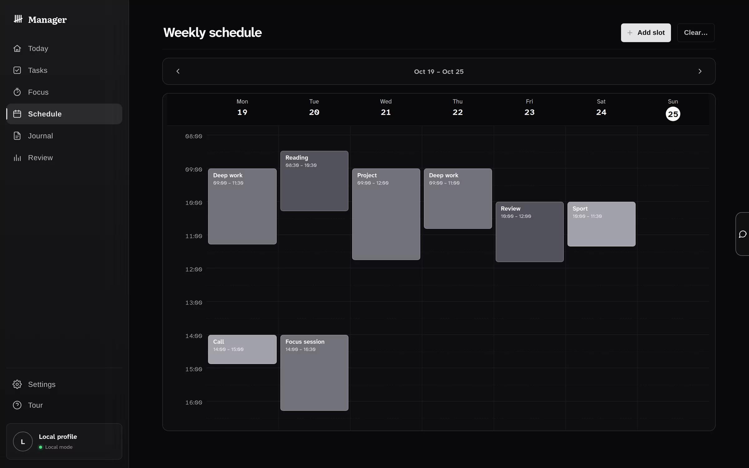 Manager — Schedule view