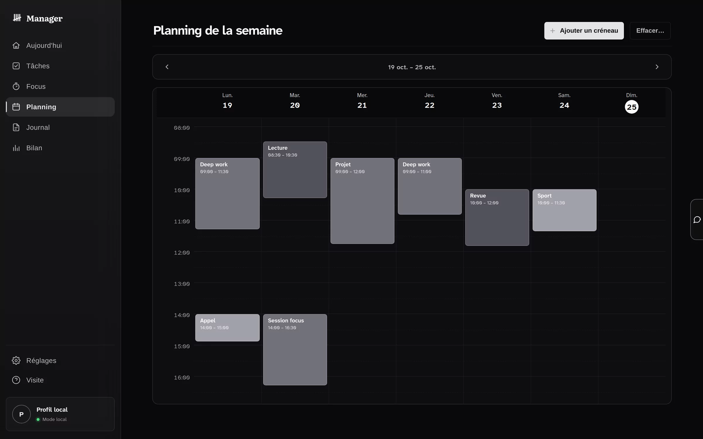 Manager — vue Planning